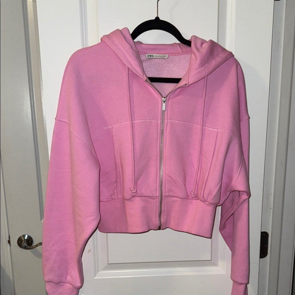 Zara Light Pink Cropped Hoodie